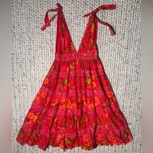 FARM RIO: Floral Red and Pink Midi Dress